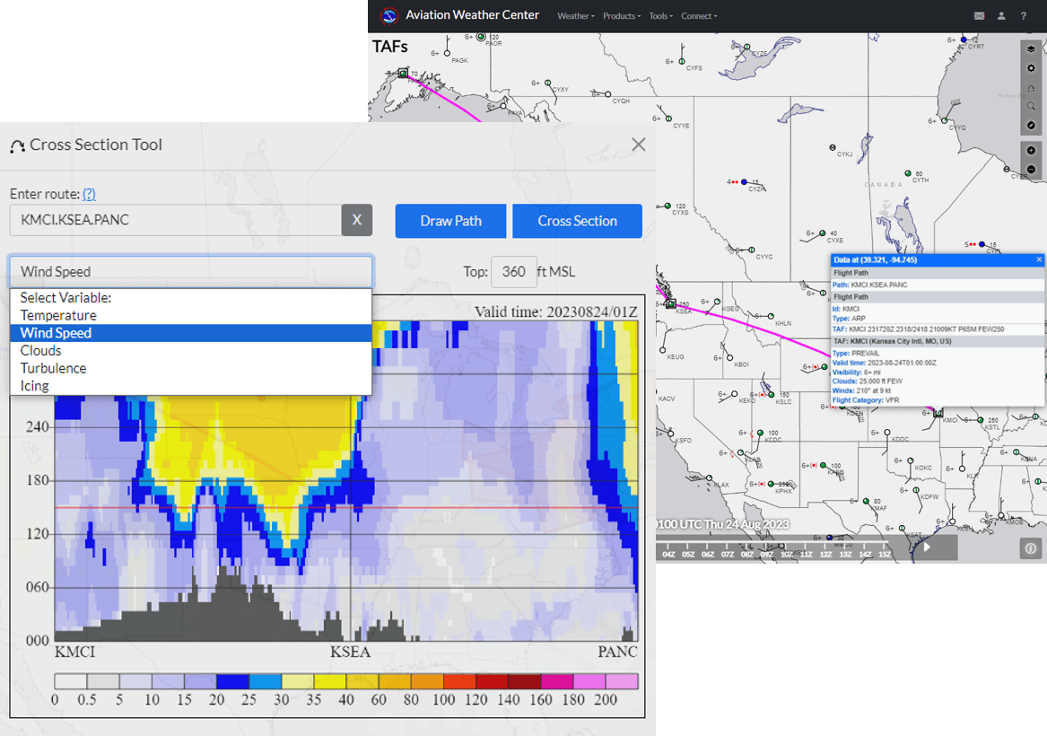 Flight path/cross section dialog