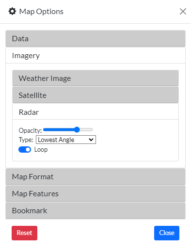 Weather imagery options