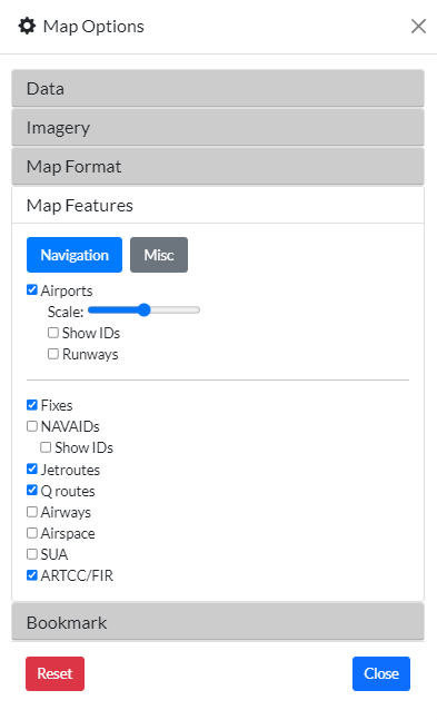 Map features options