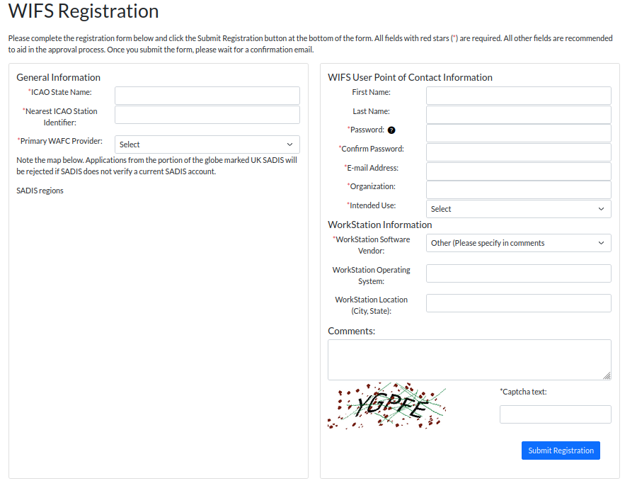 Screenshot of registration form